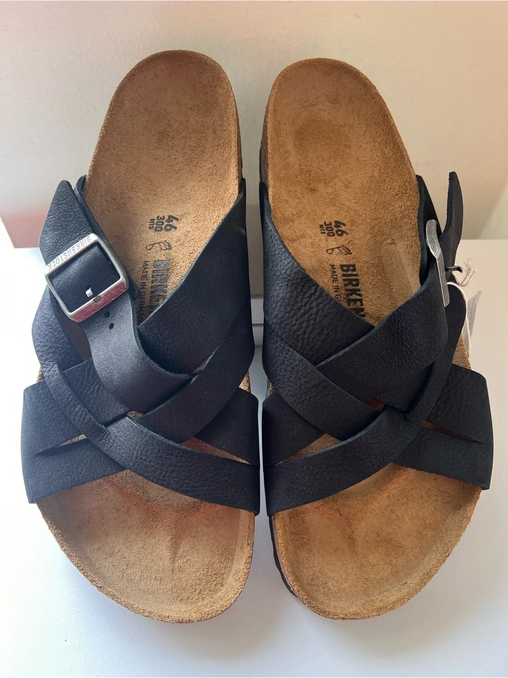 Birkenstock Black Leather Crisscross Slide Sandals